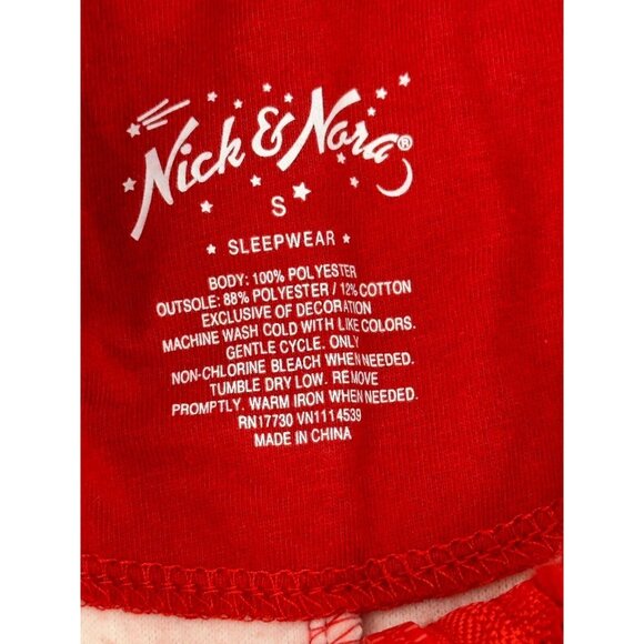 Nick & Nora Pajamas Womens One Piece Footie Red Stripe Sock Monkey Fleece Small - Picture 7 of 7